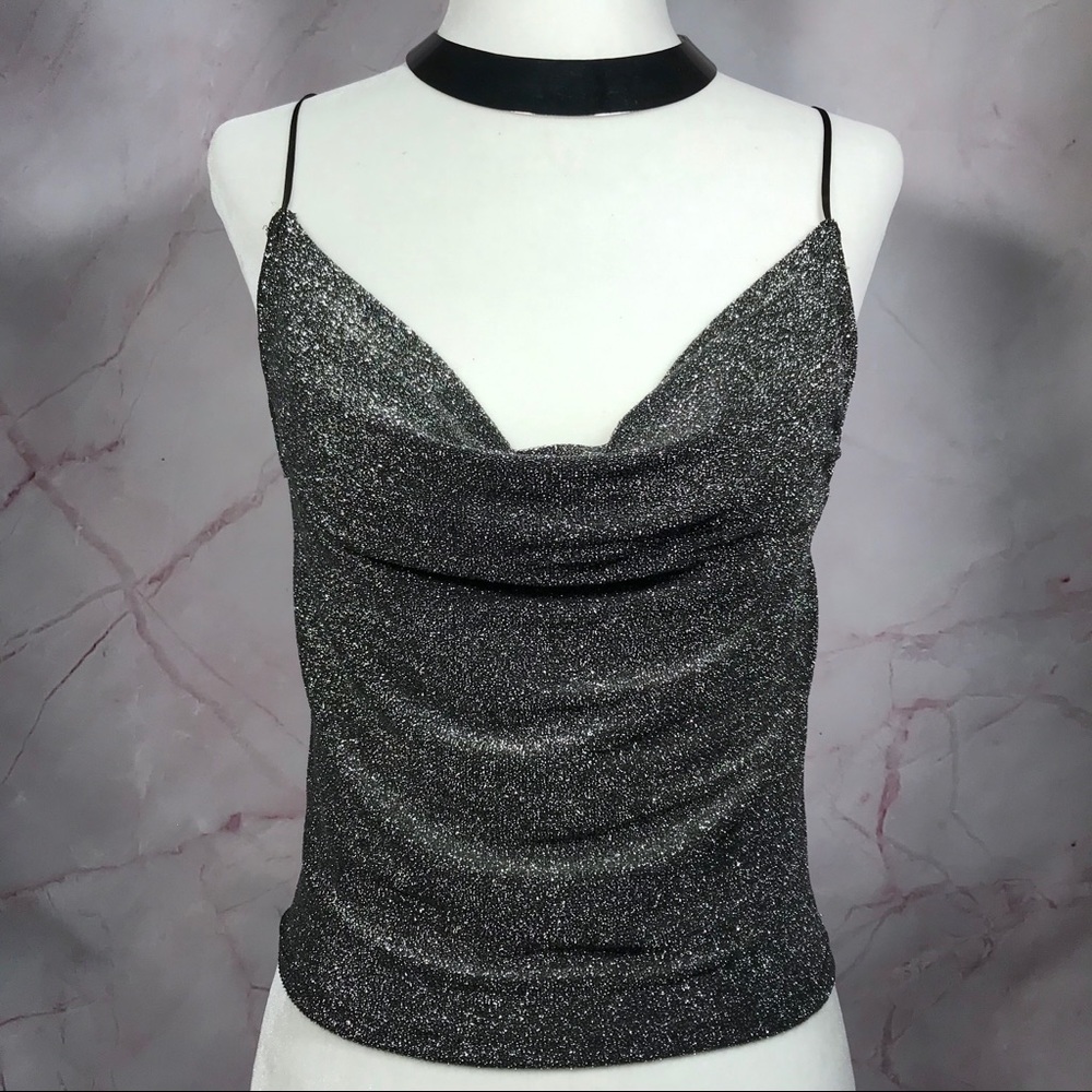 Express Metallic Cowl Neck Top